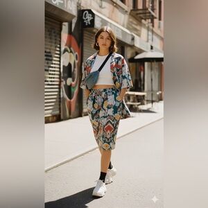 Vintage gene ewing bis 2 piece skirt and button down set small